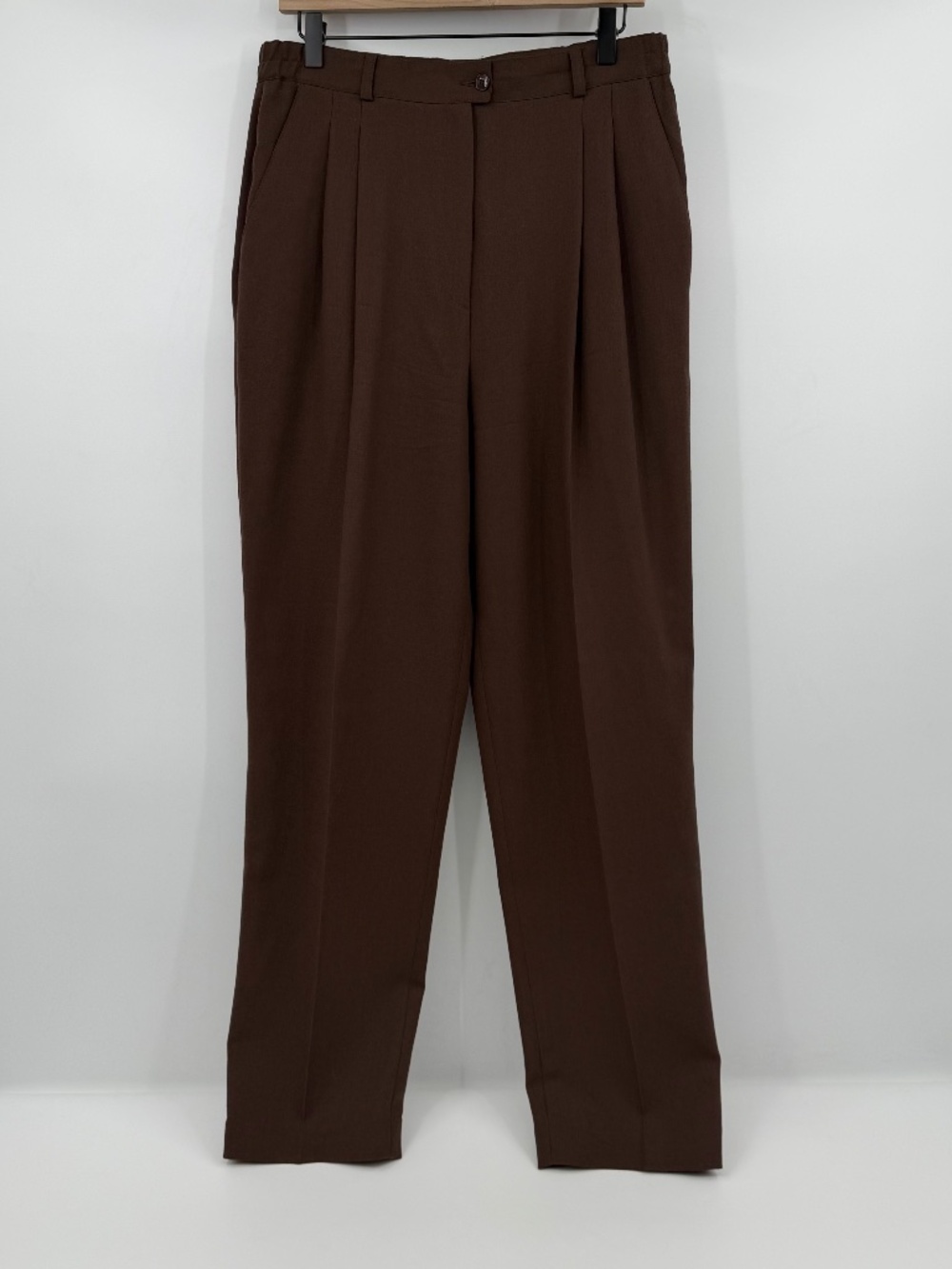 Mondo Dress Pants Women 14 Brown Eurpean Fabric Virgin Wool Pleated Tapered